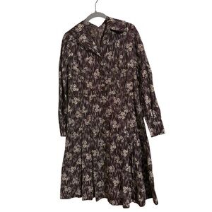 Vintage Handmade Burgundy Floral A-Line Midi‎ Dress